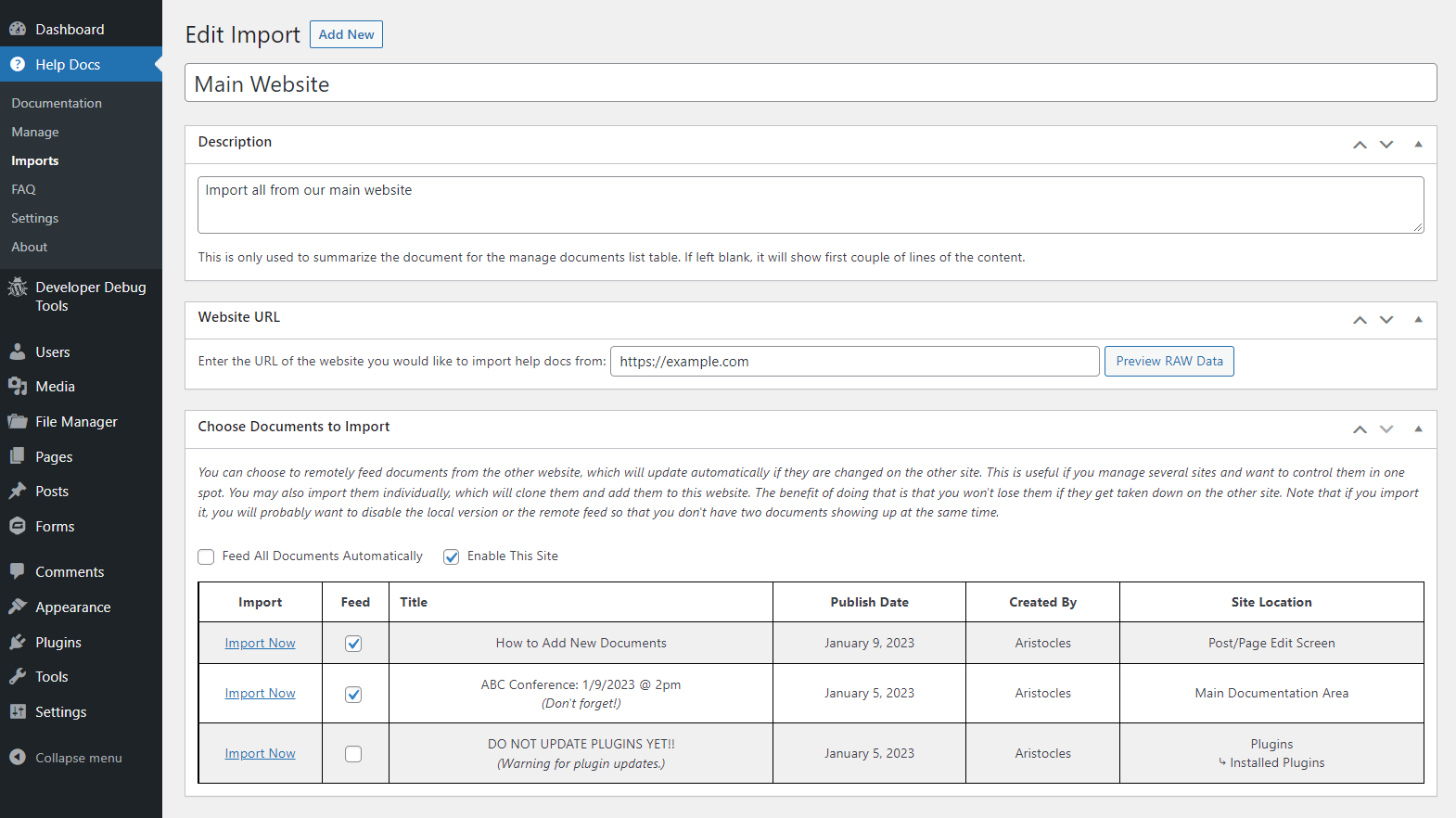 Import documents from another site