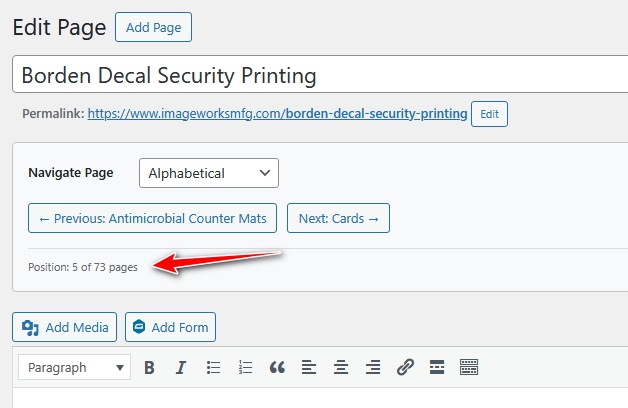 Position counter showing current location in post sequence