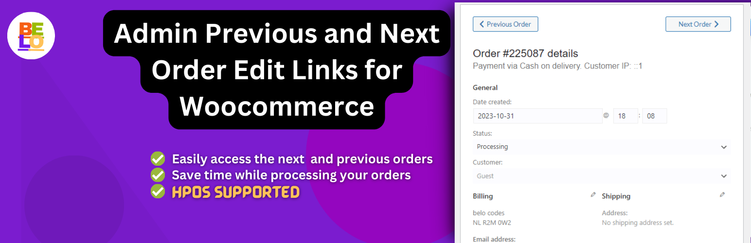 WordPress 外掛 Admin Previous and Next Order Edit Links for Woocommerce 的封面圖片。
