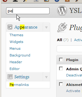 Searching for "pe" in the menu - perfect for endless menus and hidden settings.