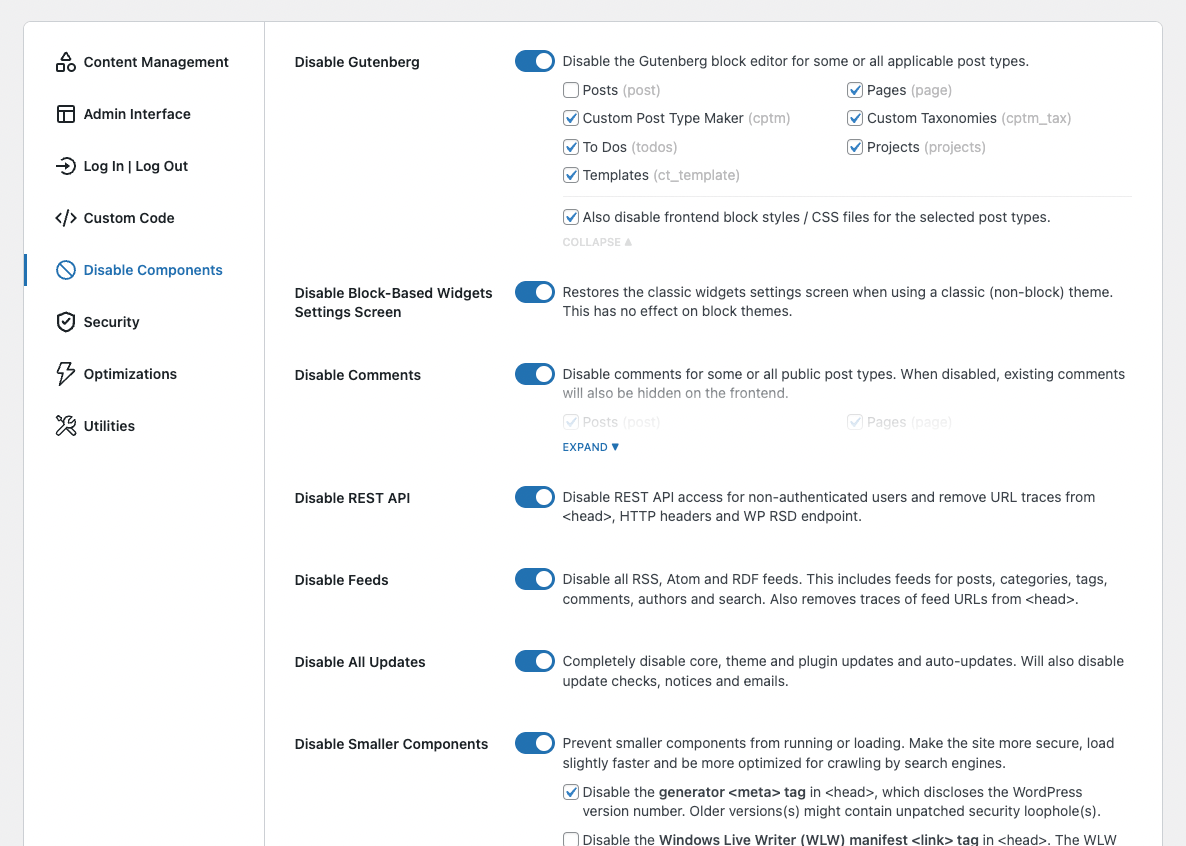 Disable Components