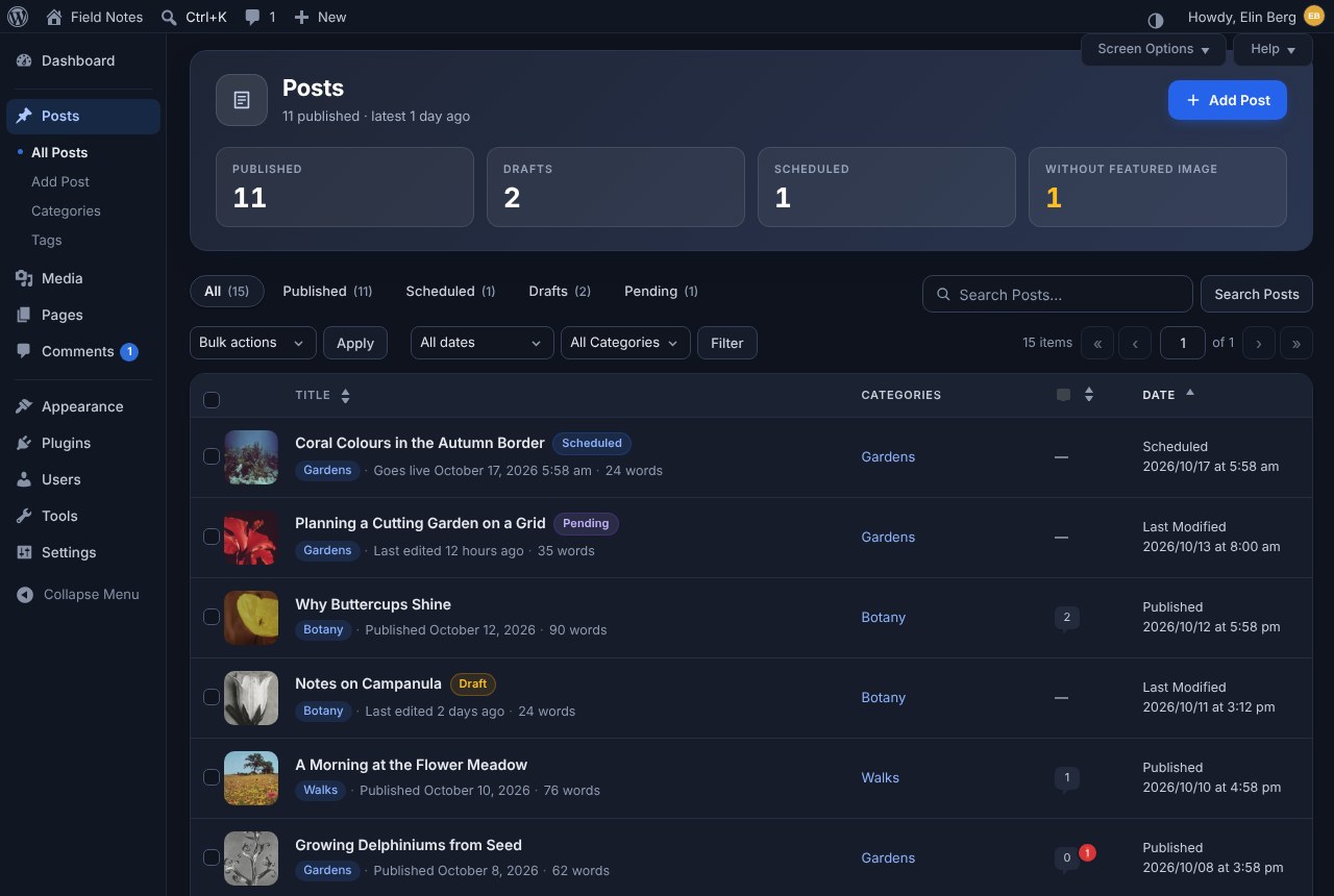 The same list in dark mode.