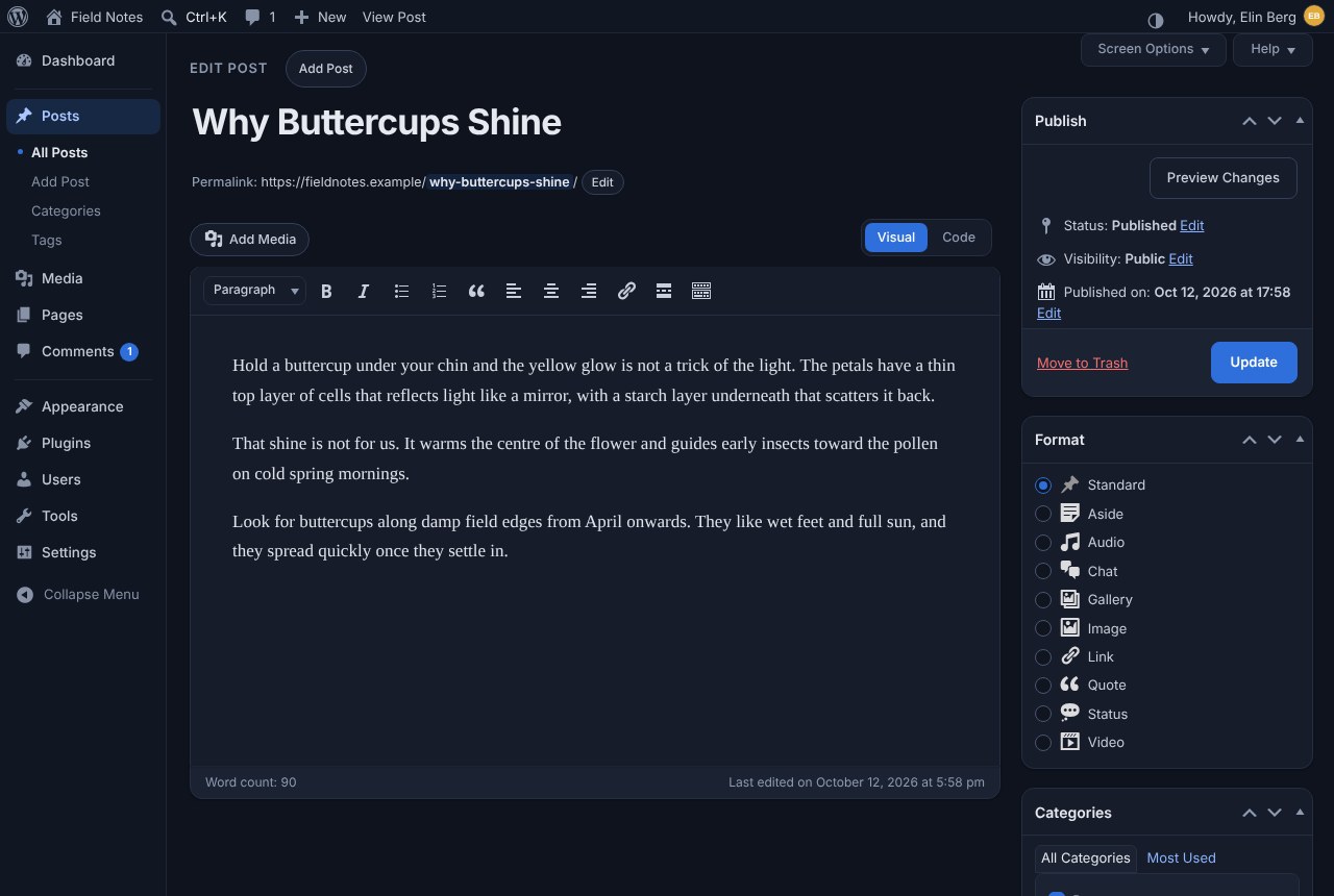 The classic editor in dark mode.