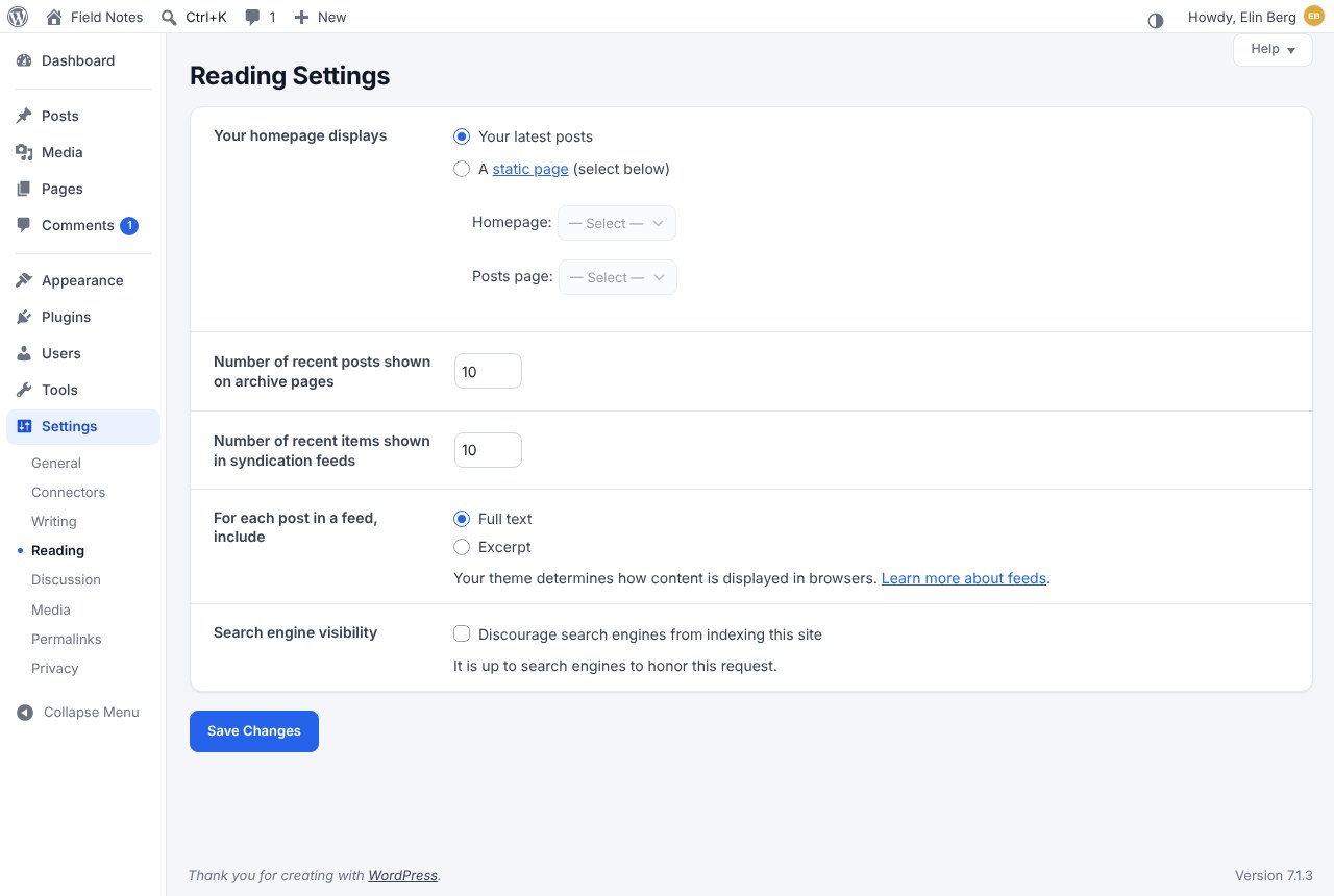 Settings in panels.