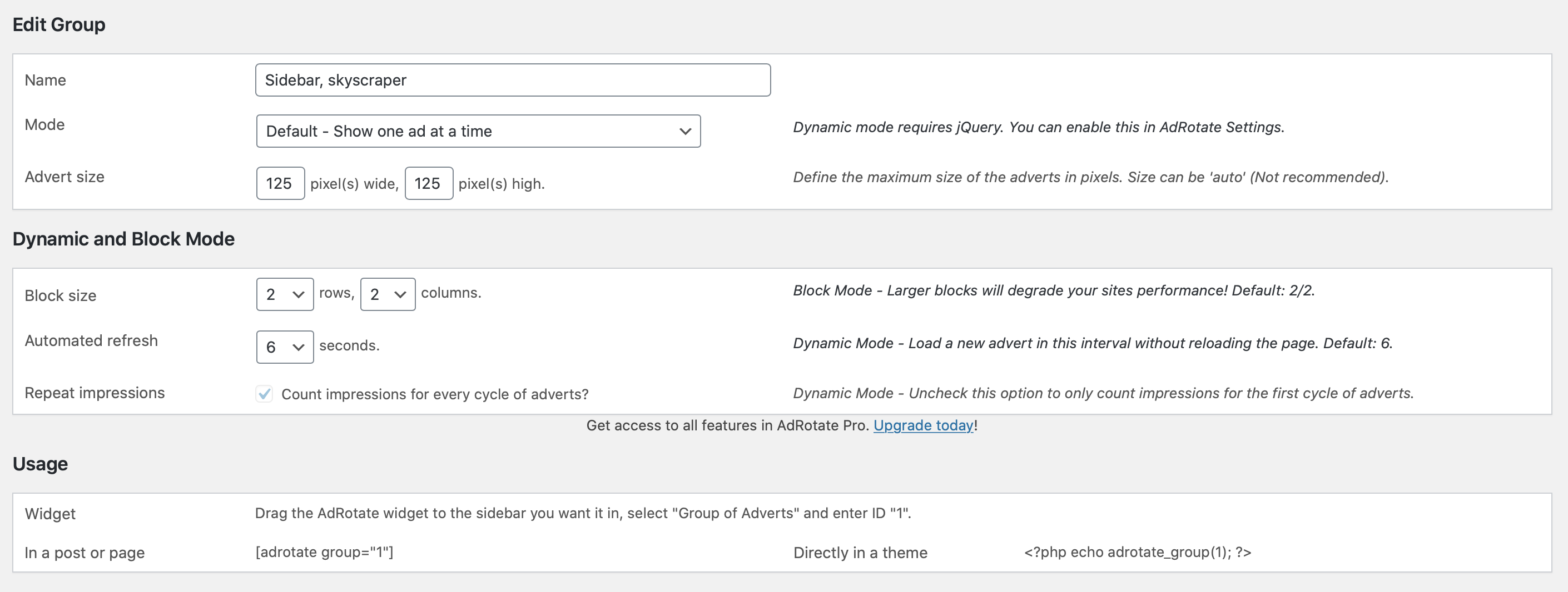 Create groups to easily place multiple ads in one spot on your site with AdRotate