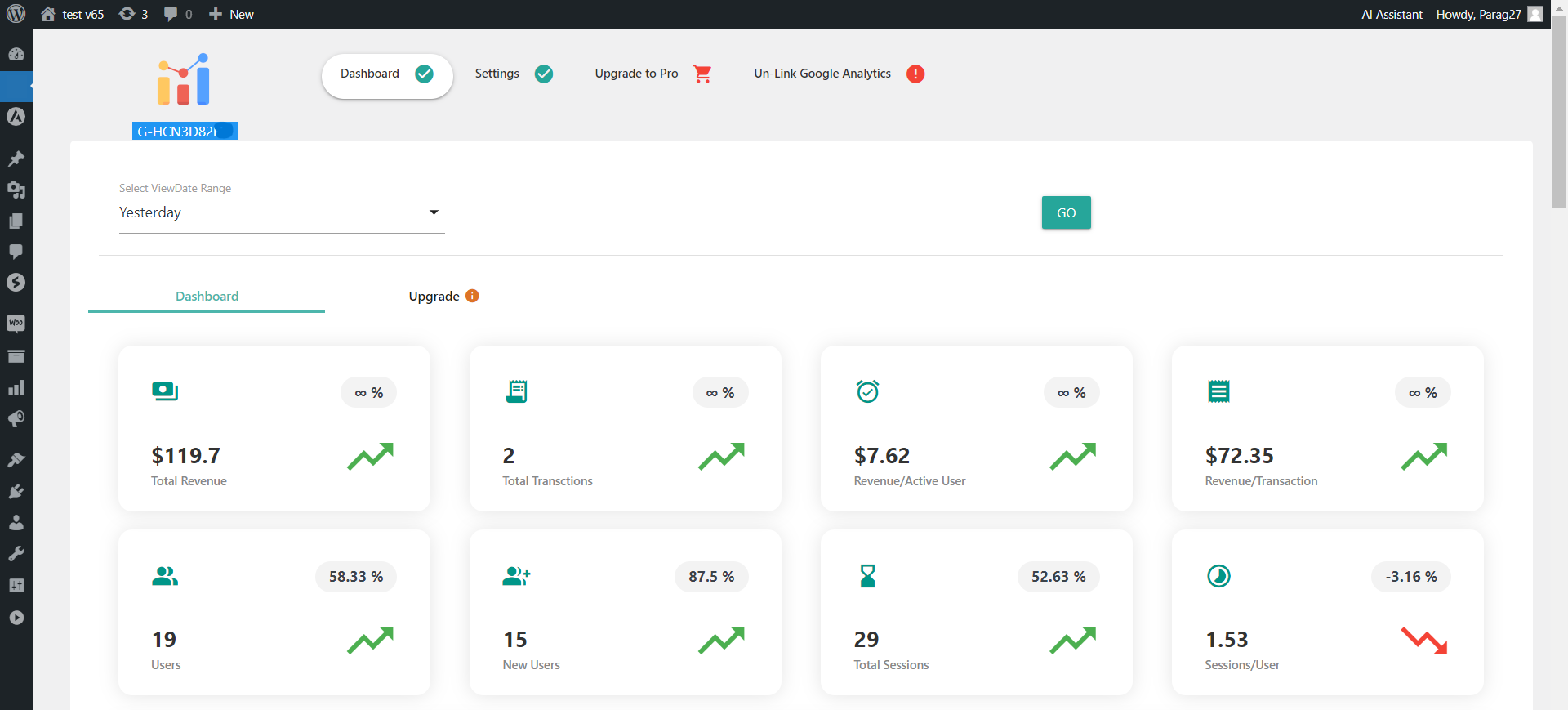 Google Analytics Dashboard - Quick Stats