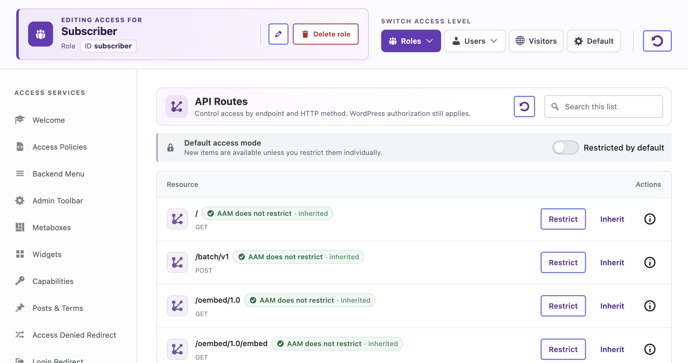 Manage access to API routes