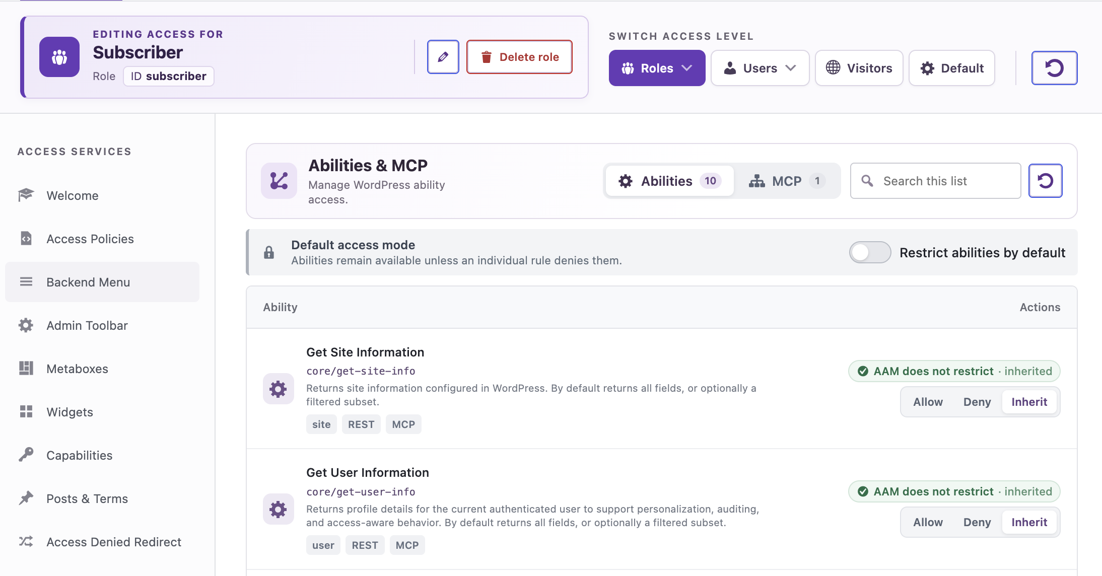 Manage access to WordPress abilities, MCP servers and MCP primitives