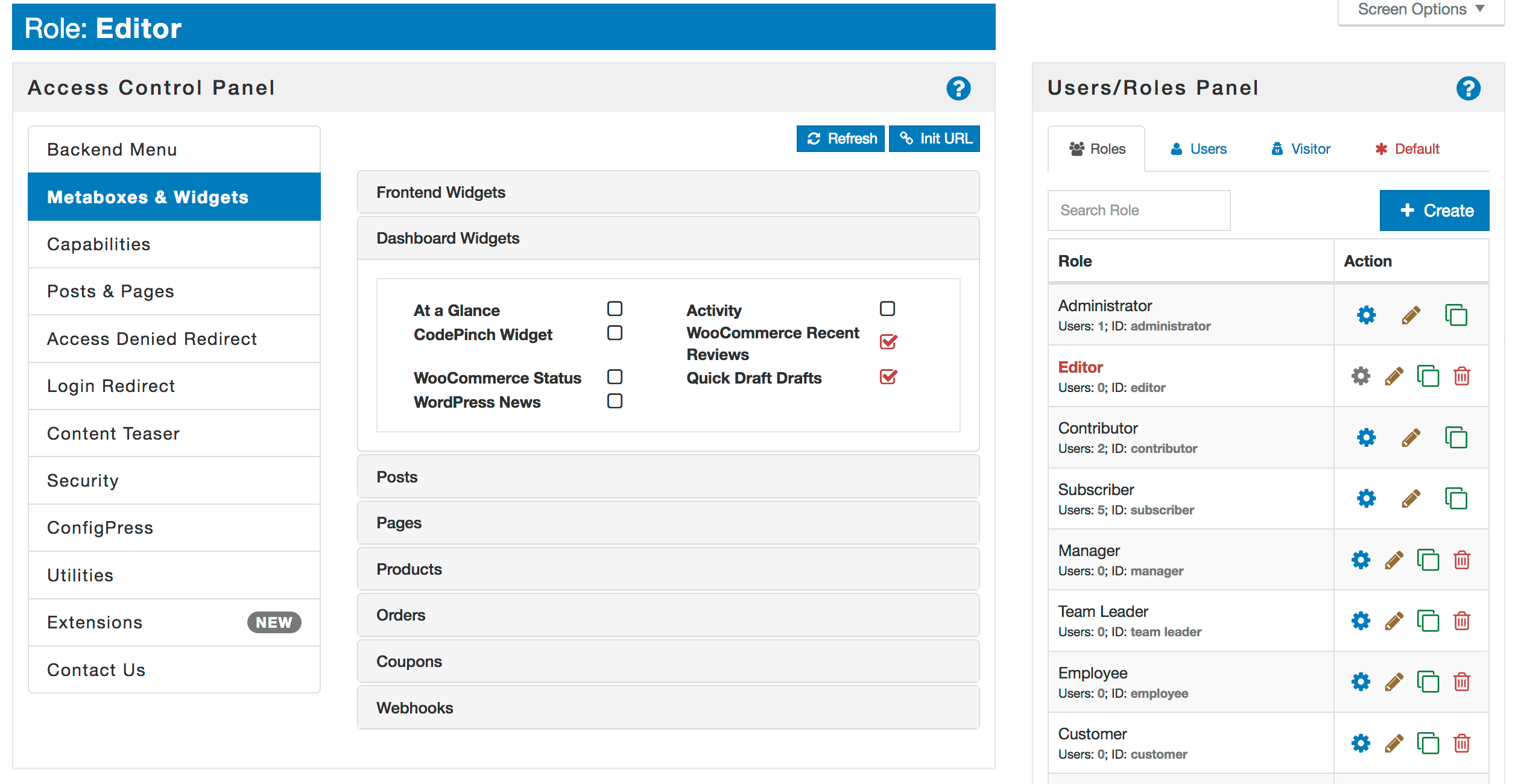 Manage access to metaboxes & widgets