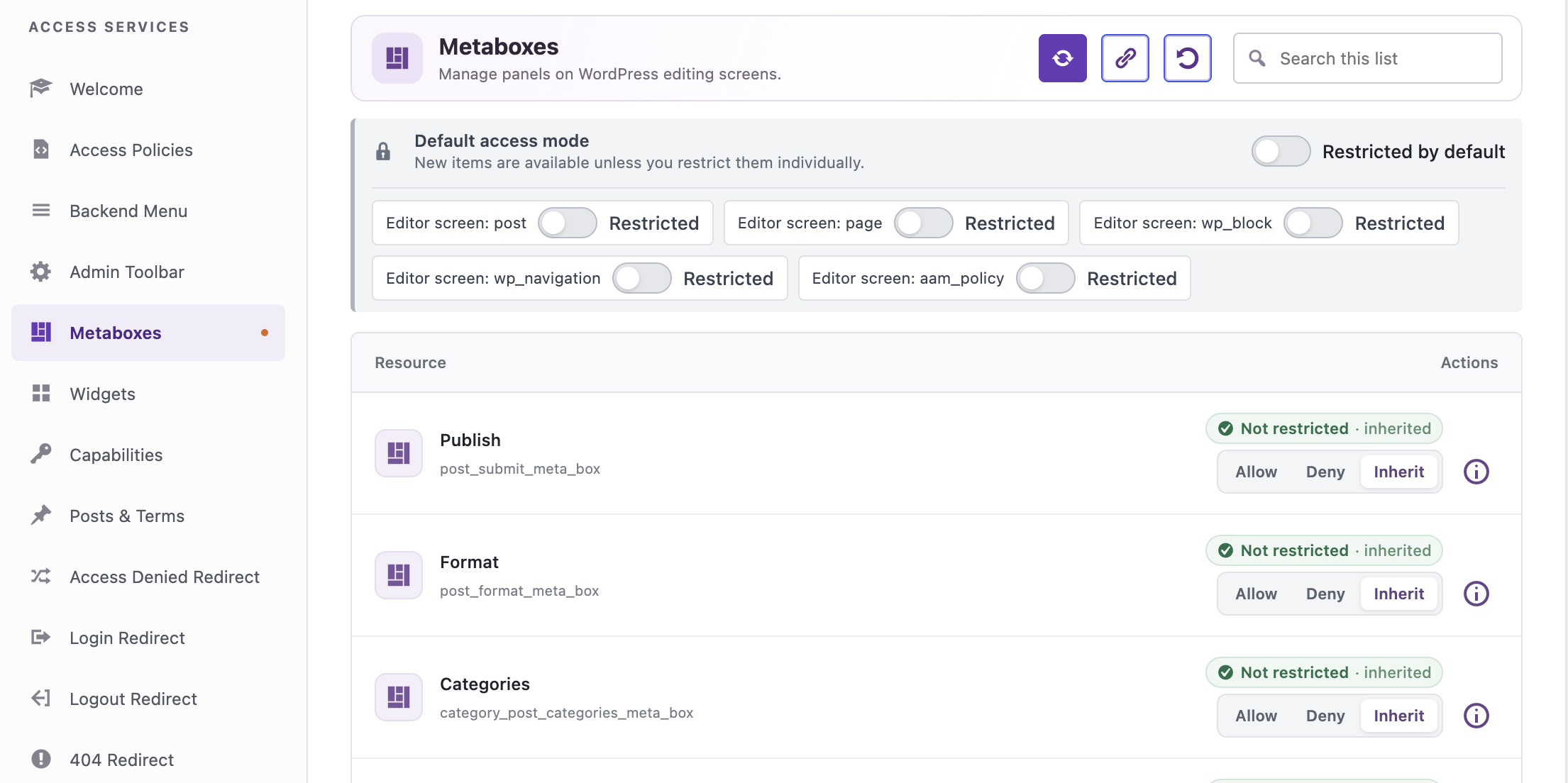 Manage access to metaboxes & widgets