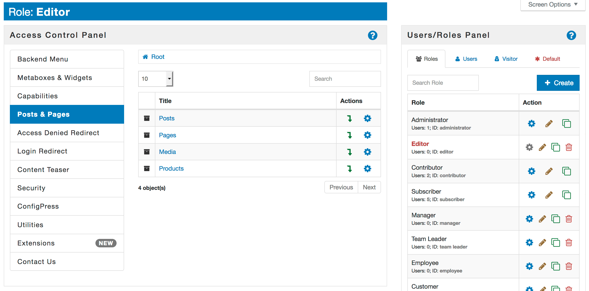 Manage access to posts, pages, media or custom post types