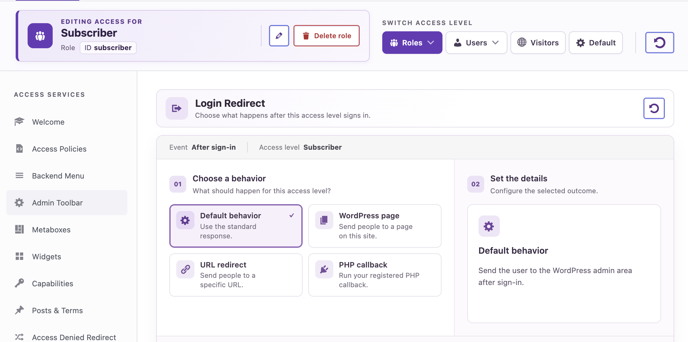 Manage user login redirect