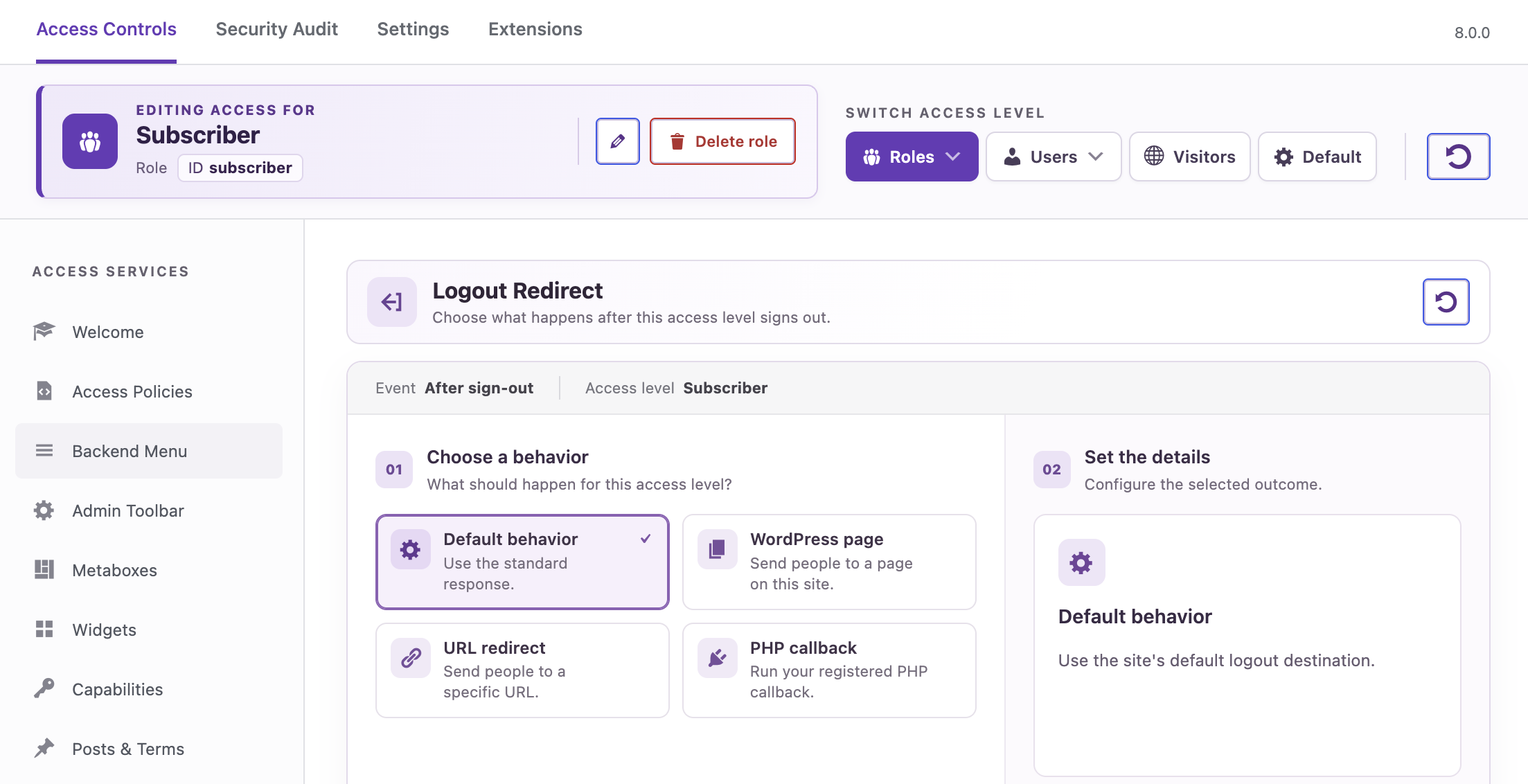 Manage user logout redirect