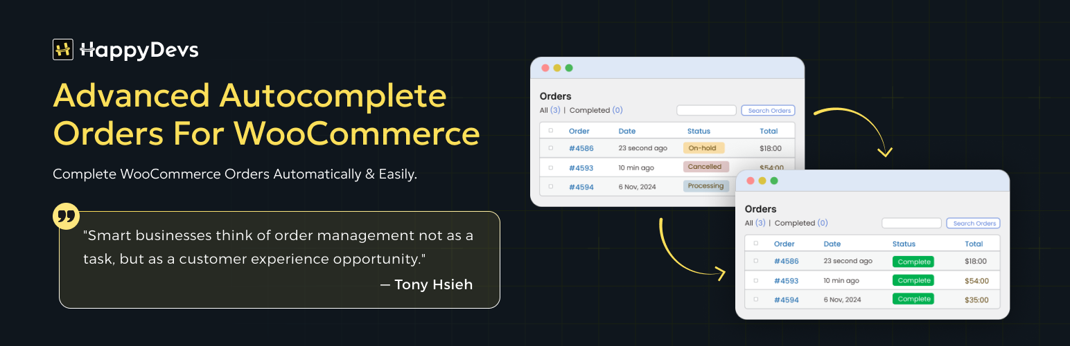 Advanced Autocomplete Orders for WooCommerce – By HappyDevs