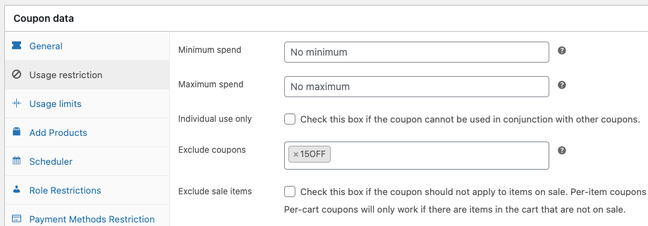 Exclude coupons from working with each other