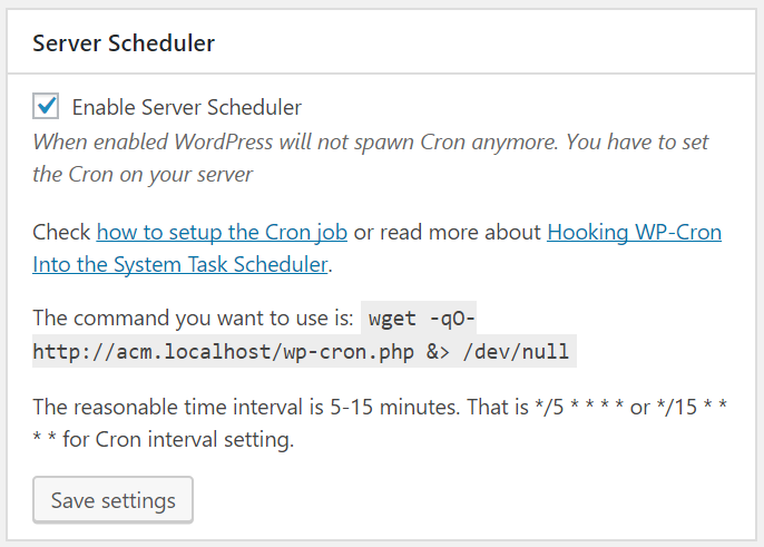 Server Scheduler section