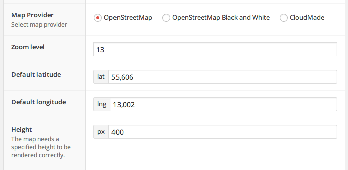 Settings for the Leaflet field.