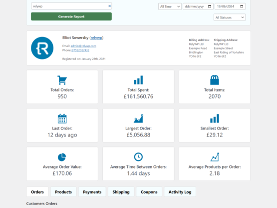 Example of a customer report.