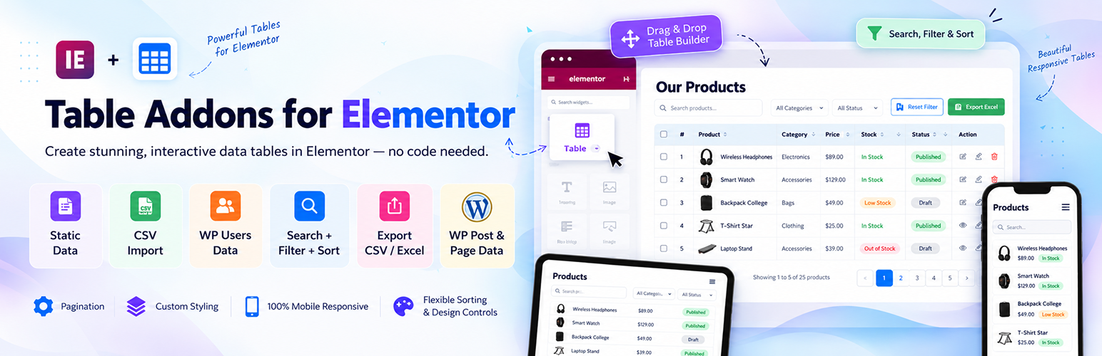 Table Addons for Elementor – Responsive Table Builder preview