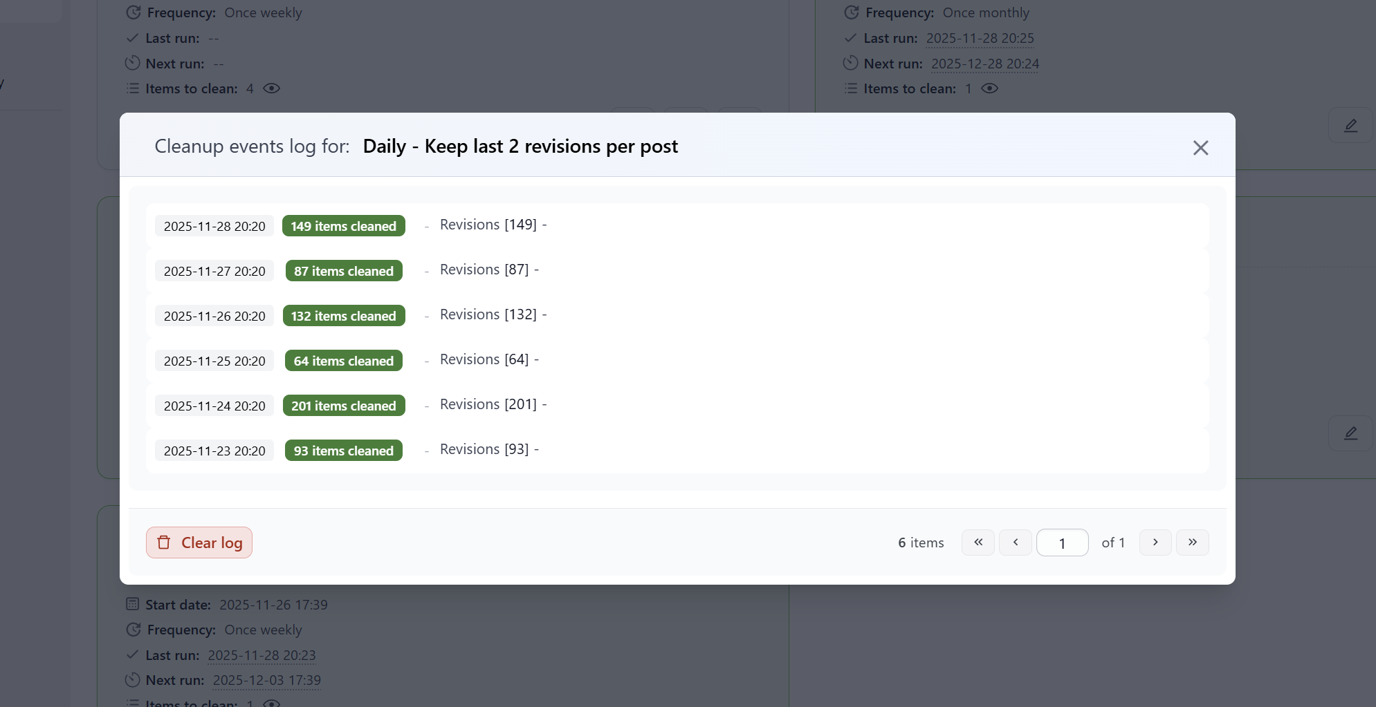 Revisions cleanup Automation task events log (in Premium)