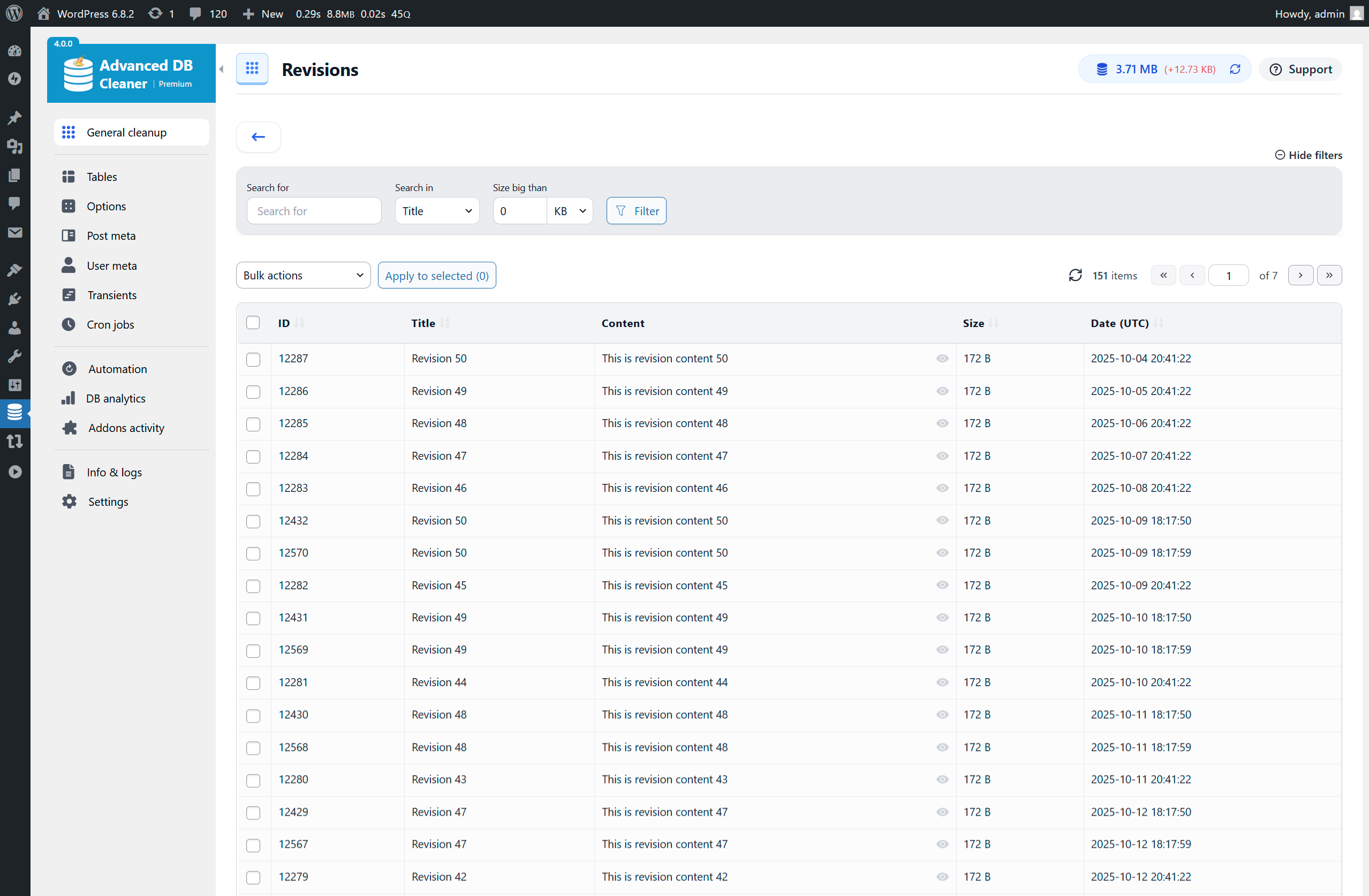 Preview items before cleaning - Revisions example (filters in Premium)