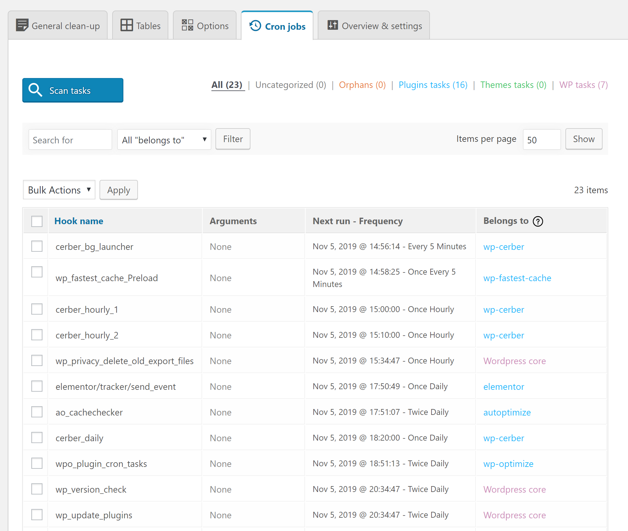 Scheduled tasks overview (scan of tasks is available in PRO)