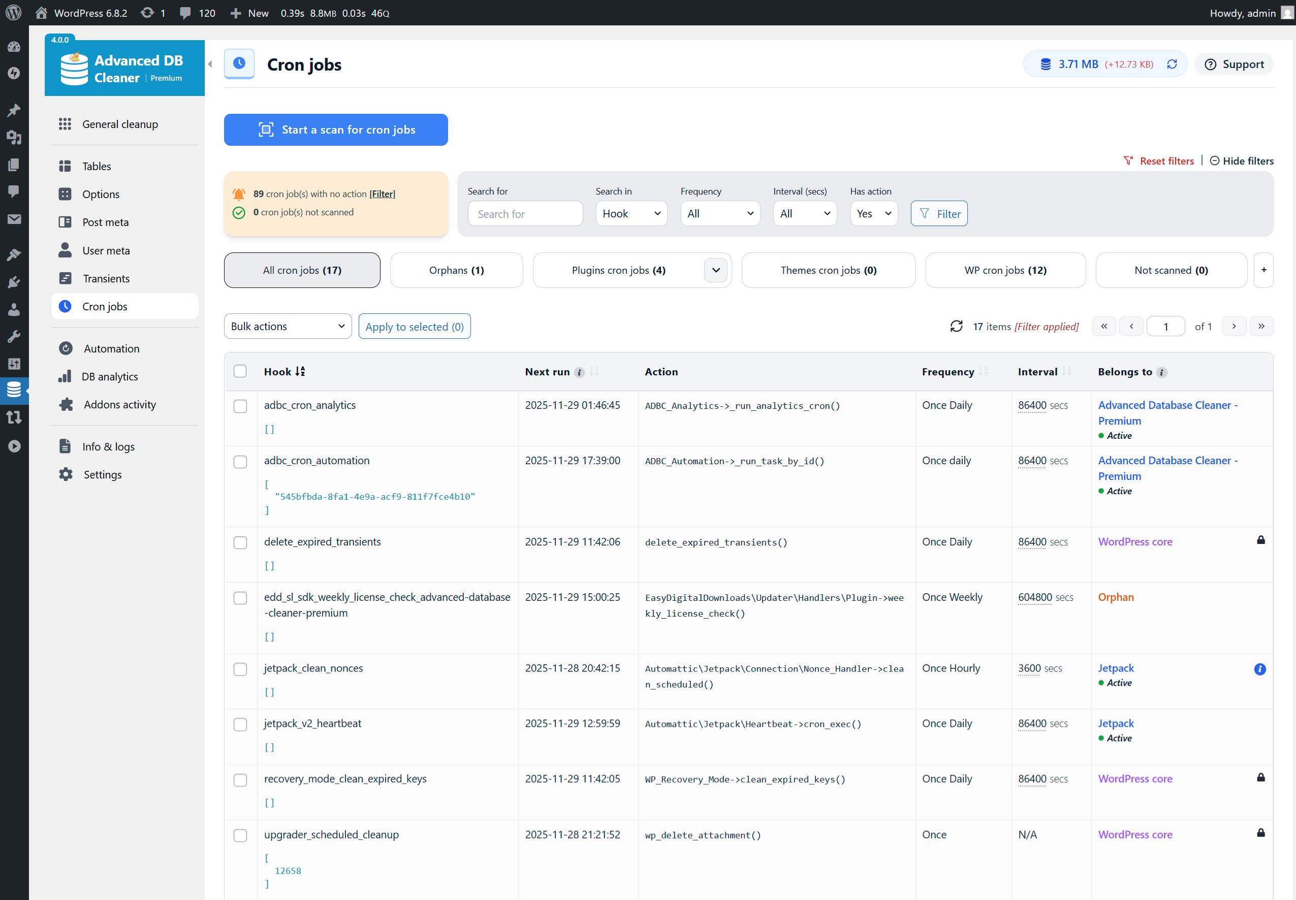 Cron Jobs overview (filters & scan in Premium)