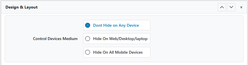 Layout Settings - Controls Devices to shows