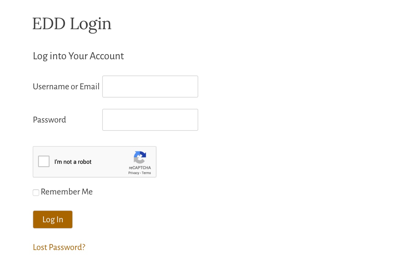 EDD Login form