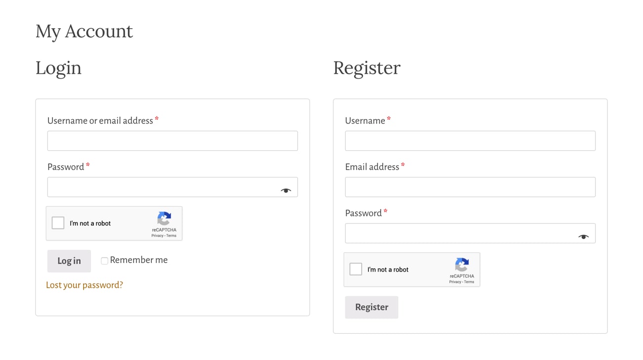 WooCommerce Login and Registration form