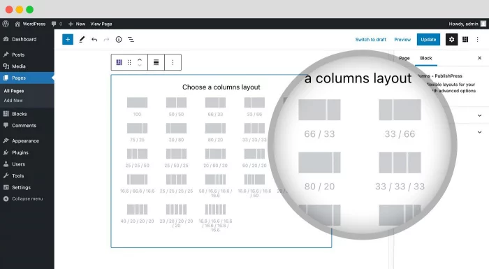 Column Layouts: PublishPress Blocks allows you to create flexible and beautiful layouts. You get 23 layouts options with different options for desktop, tablet and mobile devices.