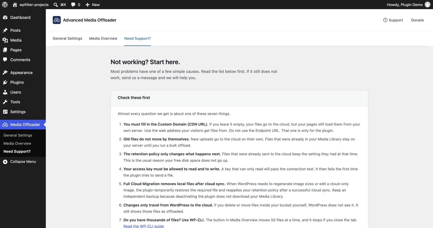 Support page — check the most common setup issues before asking for help.