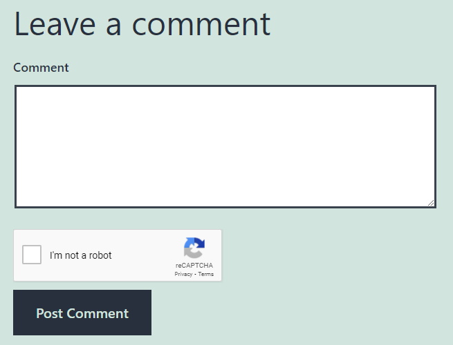 ReCAPTCA V2 "I'm not a robot" in the WordPress comments form.