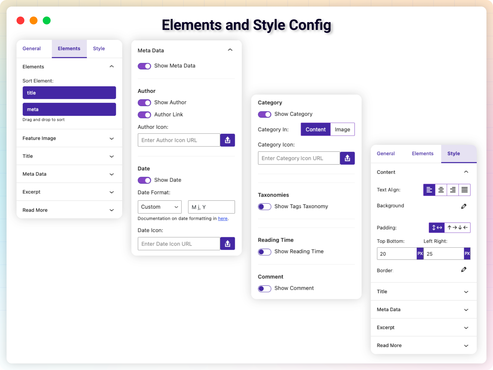 Elements and Style Config