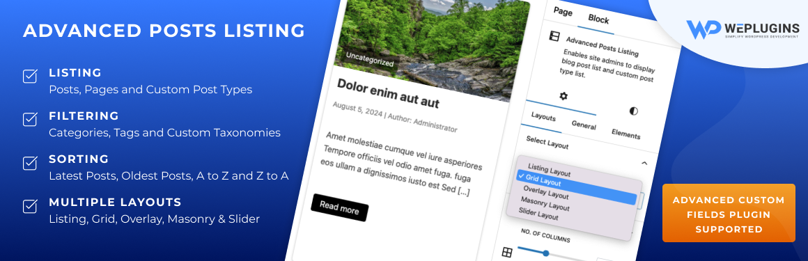 Advanced Posts Listing – Show Post List Easily