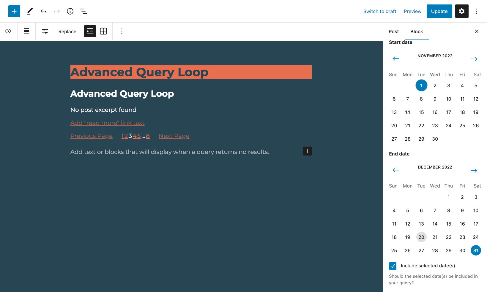 Query posts before a date, after a date or between two dates.