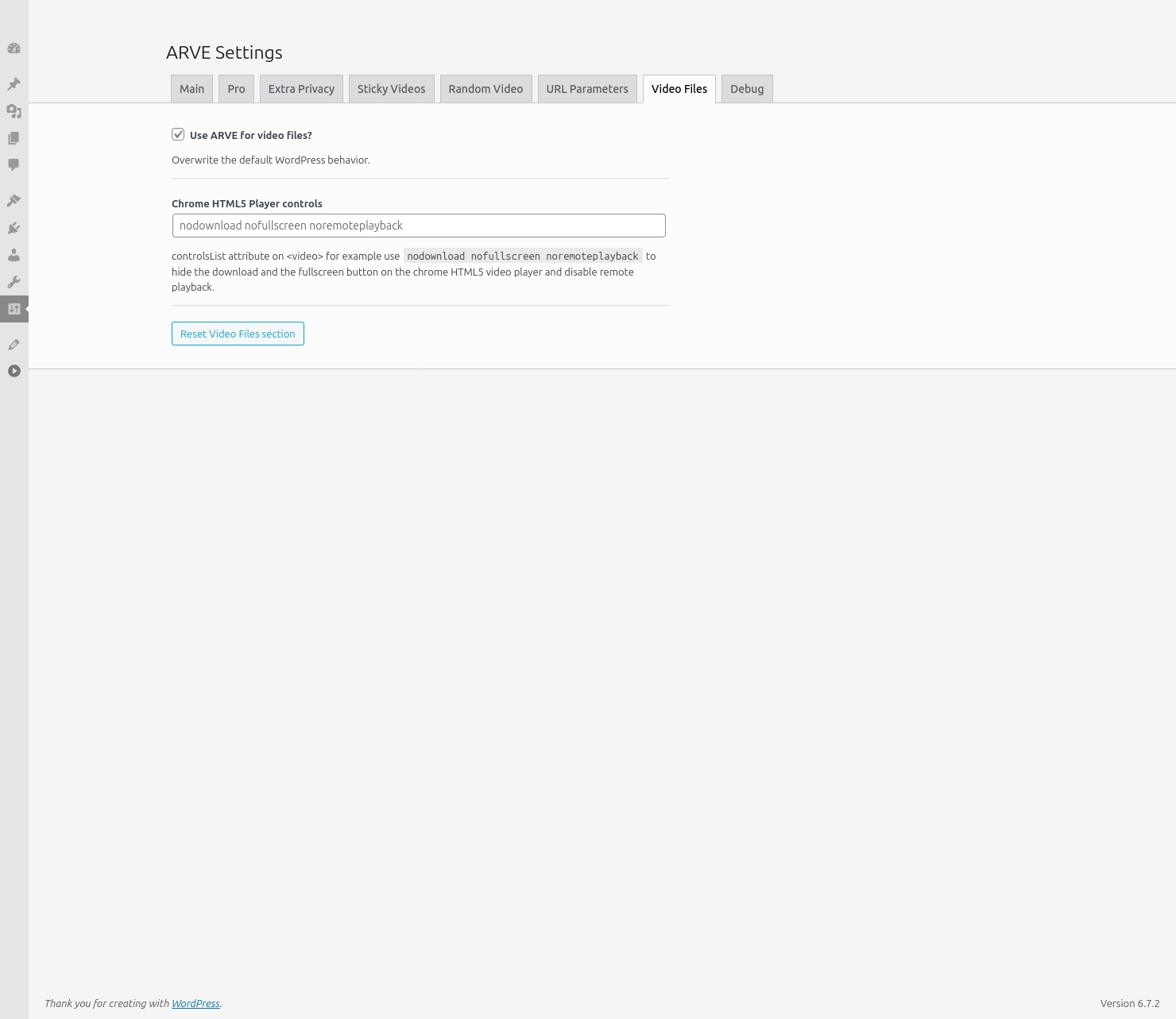 Video Files Options