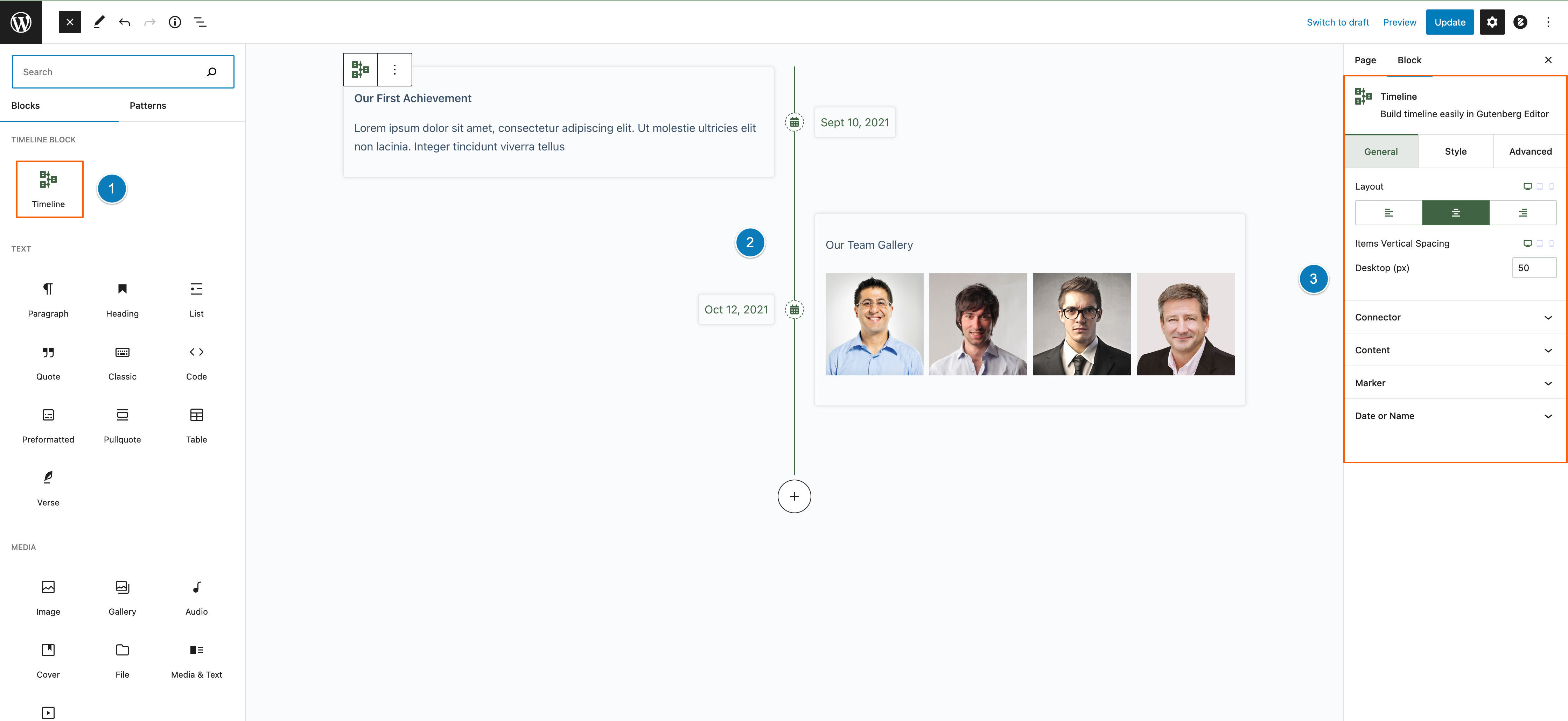 Advanced Timeline Gutenberg Block - Screenshot 1
