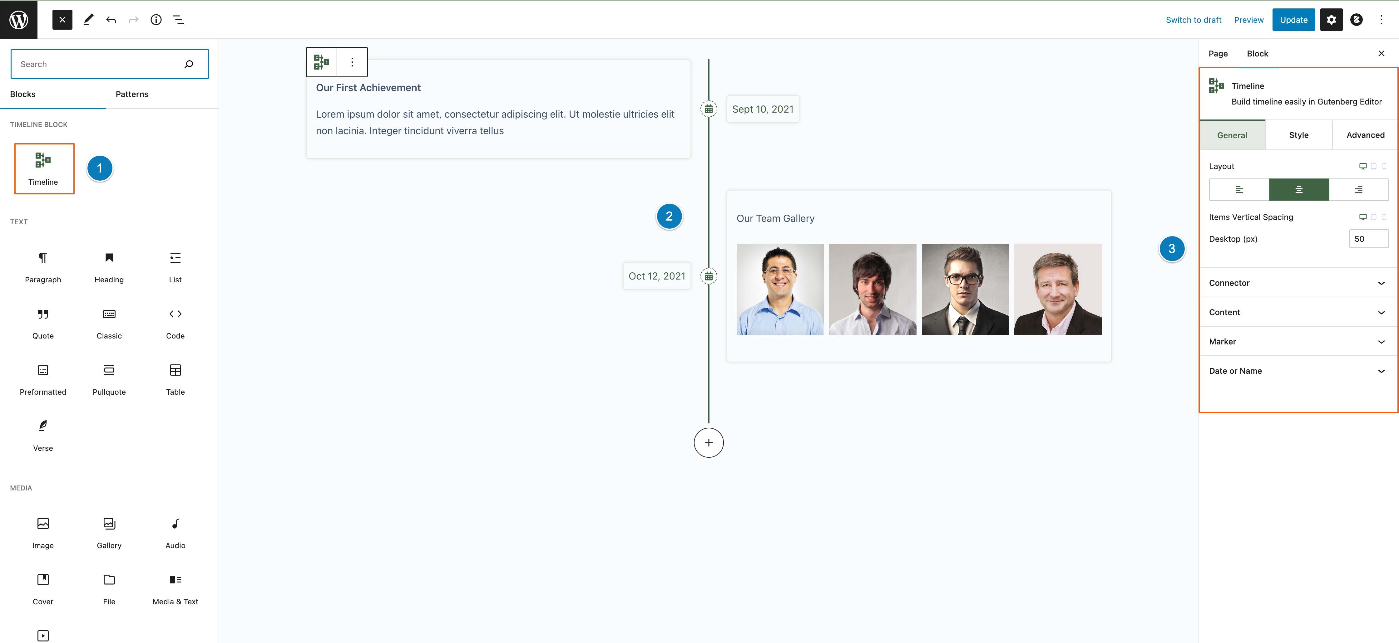 Advanced Timeline Gutenberg Block