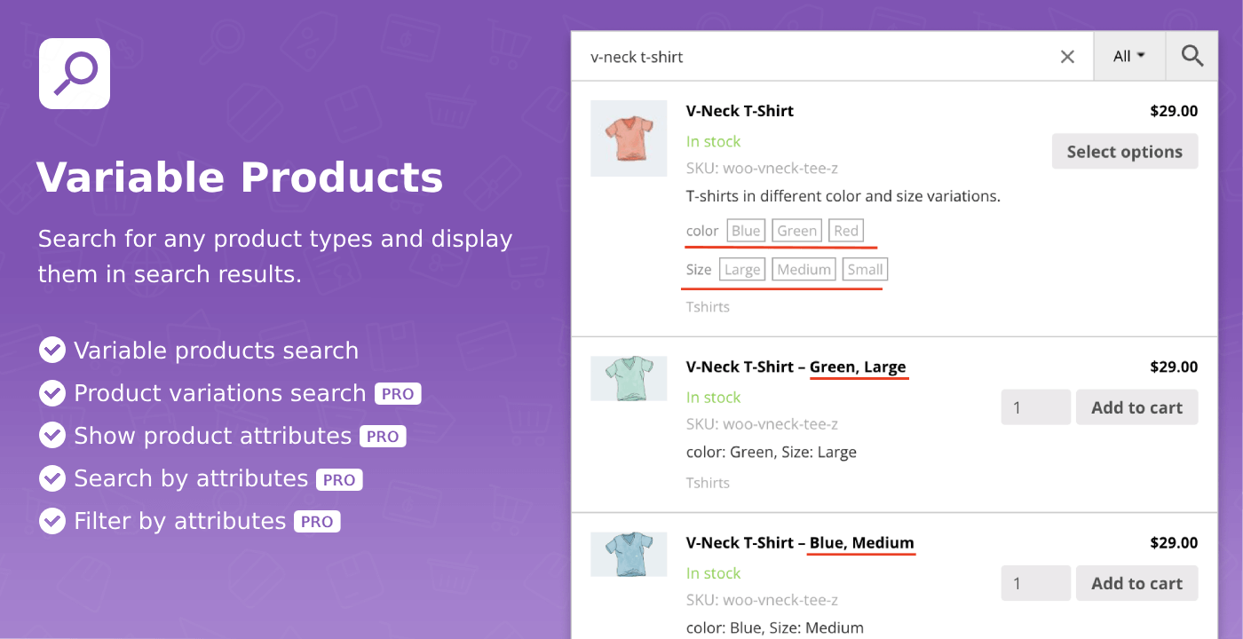 Search for variable products and product variations