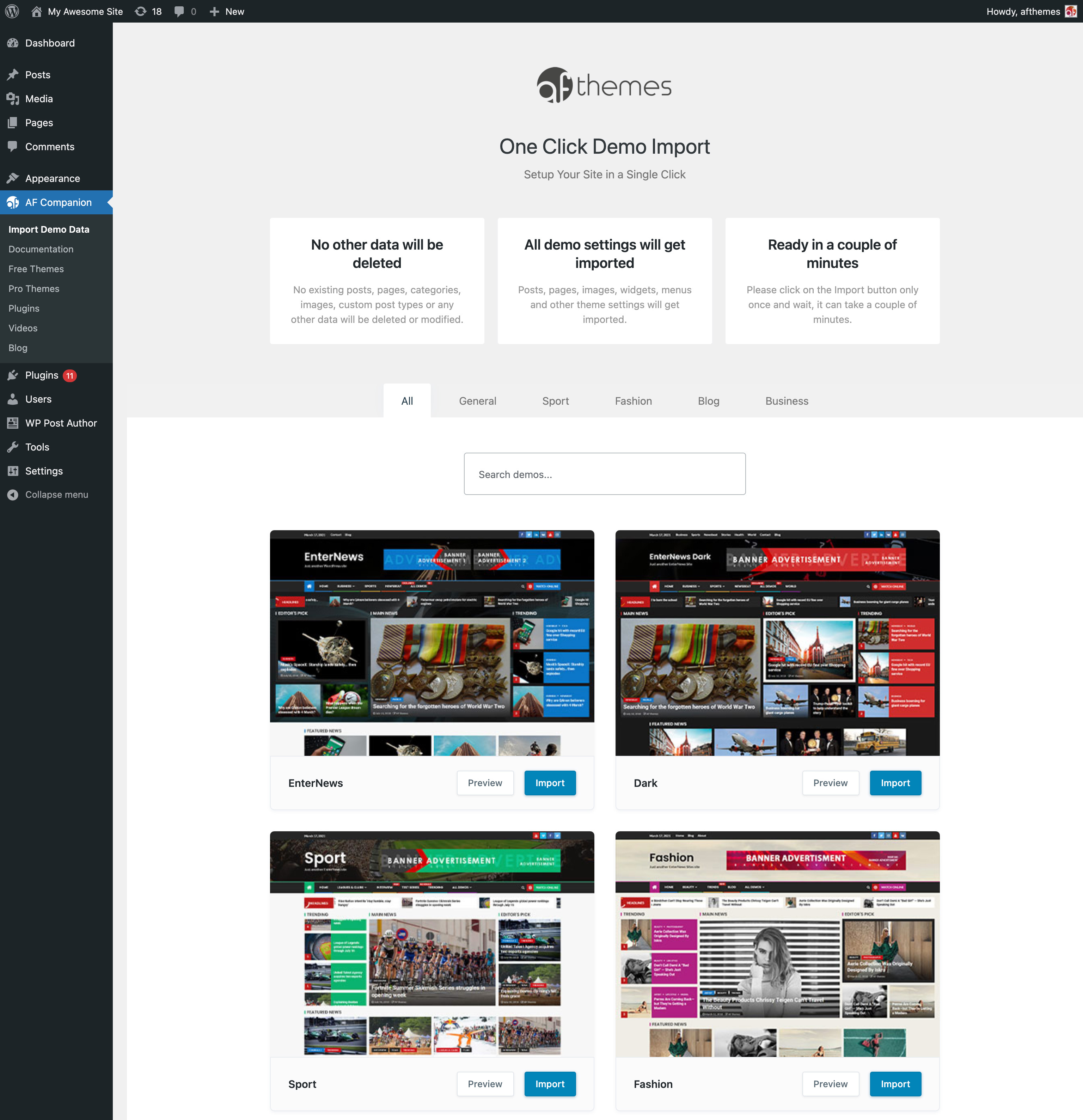 AF Companion &#8211; Build Stylish WordPress Websites in Minutes – No Coding, Just Click and Go! Starter Sites Importer for WordPress