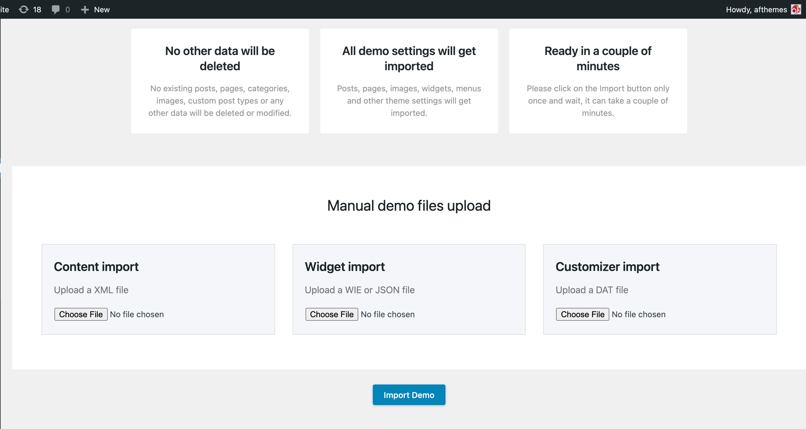 AF Companion - Manual Demo Import Dashbaord