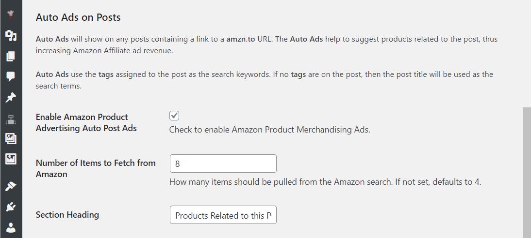 Plugin configuration: Automatic Amazon Product Ads on post pages