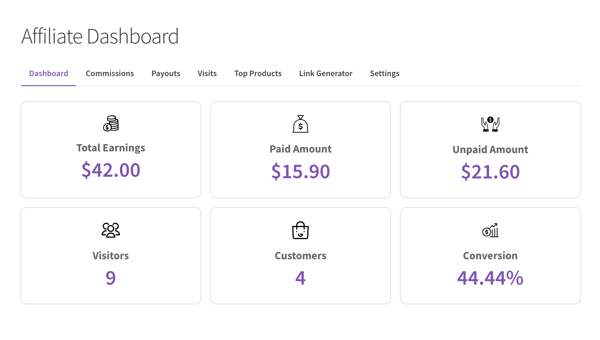 Affiliate dashboard page.