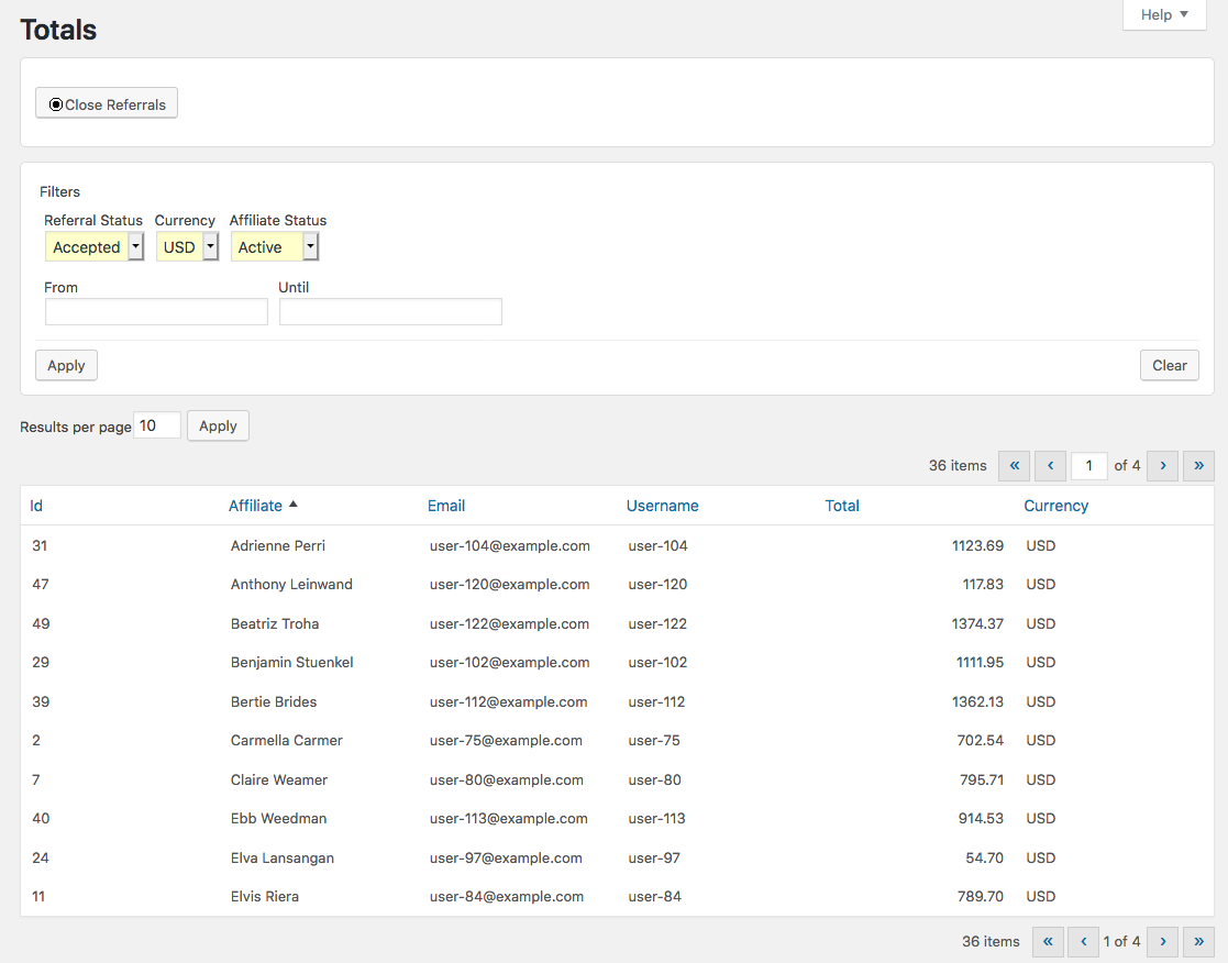 Totals - The accumulated totals per affiliate as presented to the Affiliate Manager, provides the information needed to process affiliate payments.