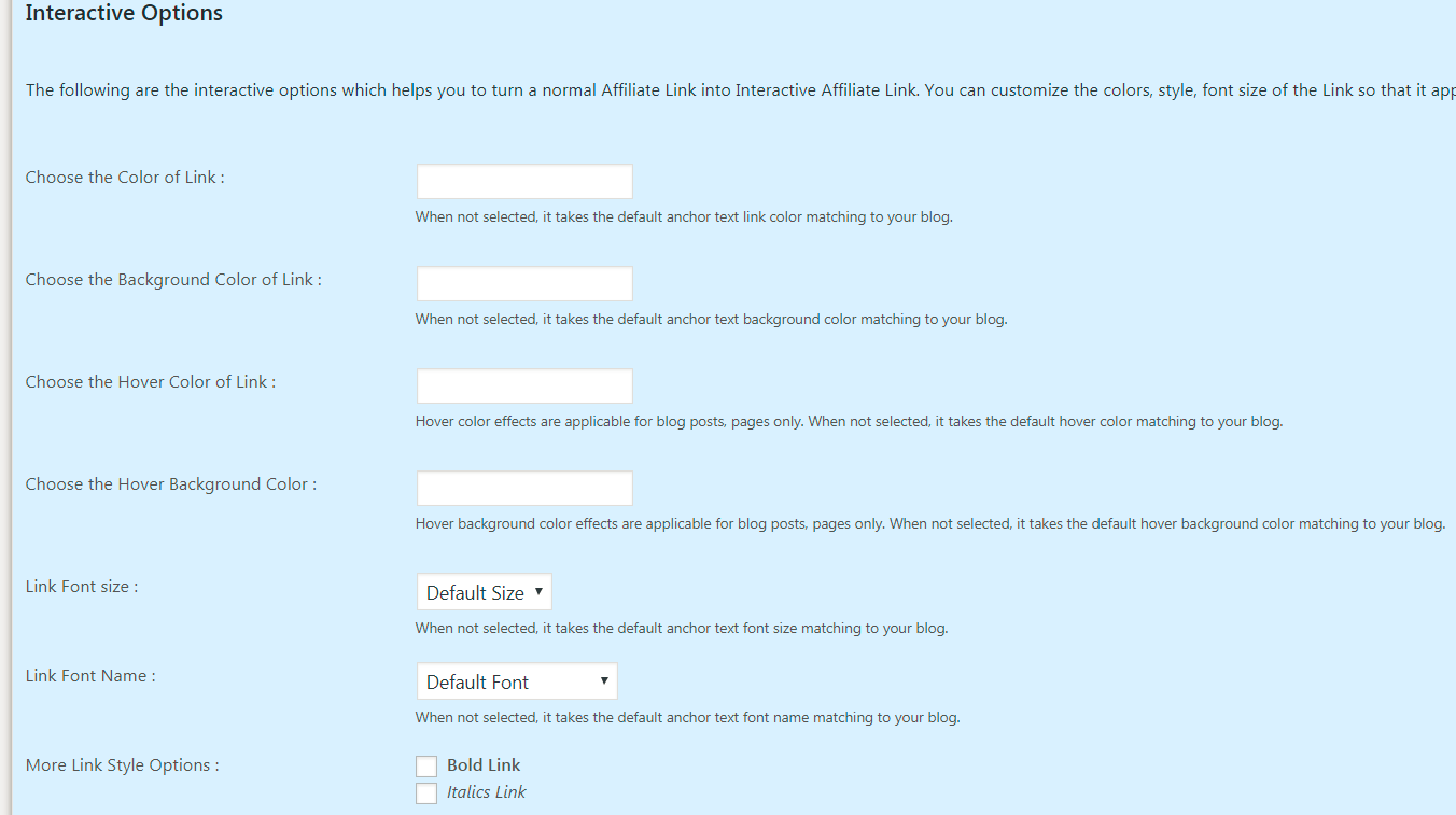 affiliate link interactive options
