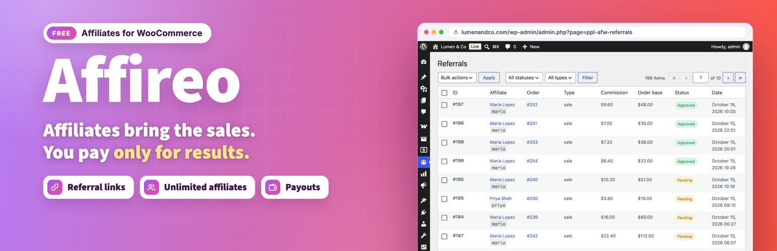 Affireo – Affiliates for WooCommerce preview