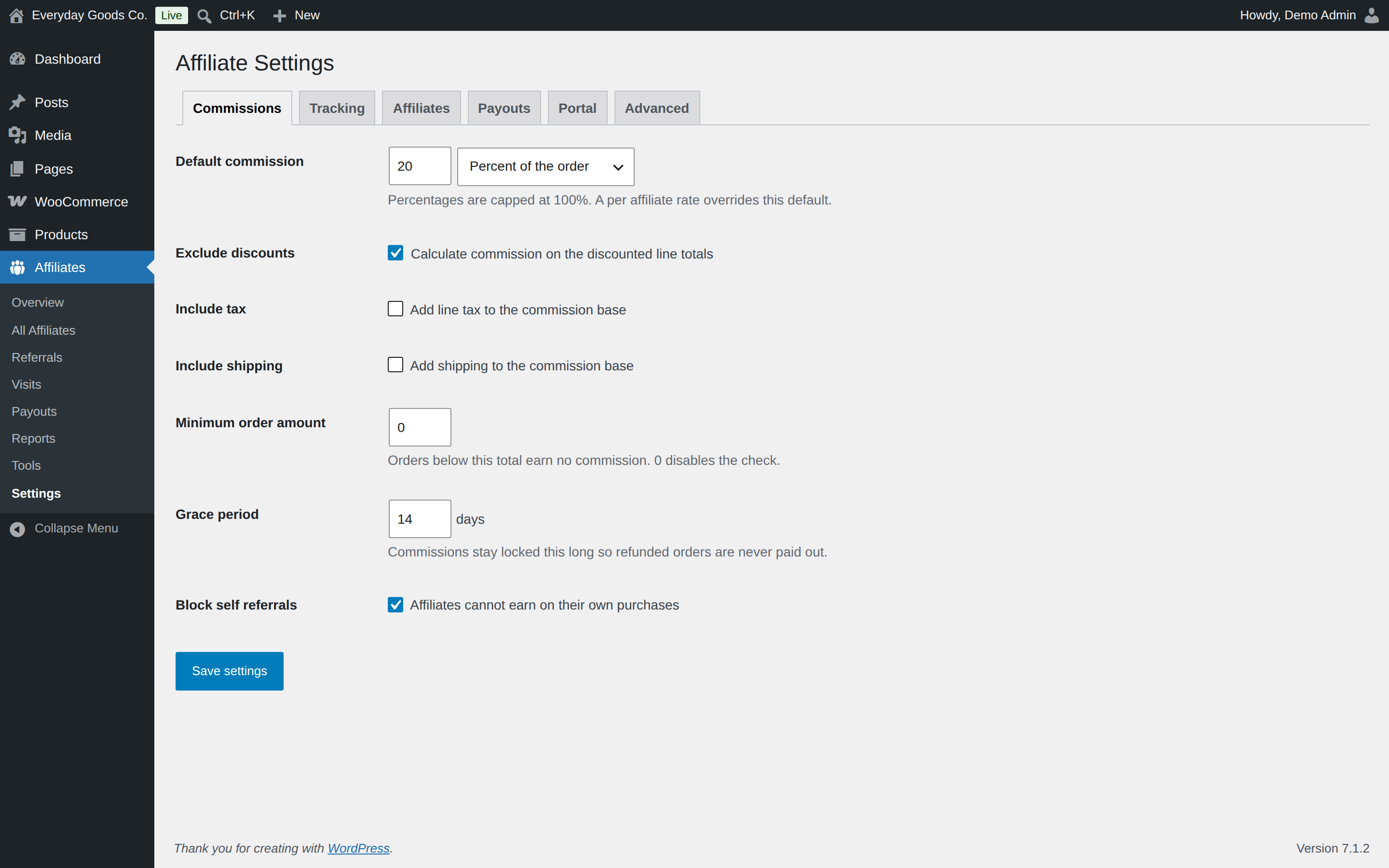 The default commission applies to every affiliate unless they have a custom rate.
