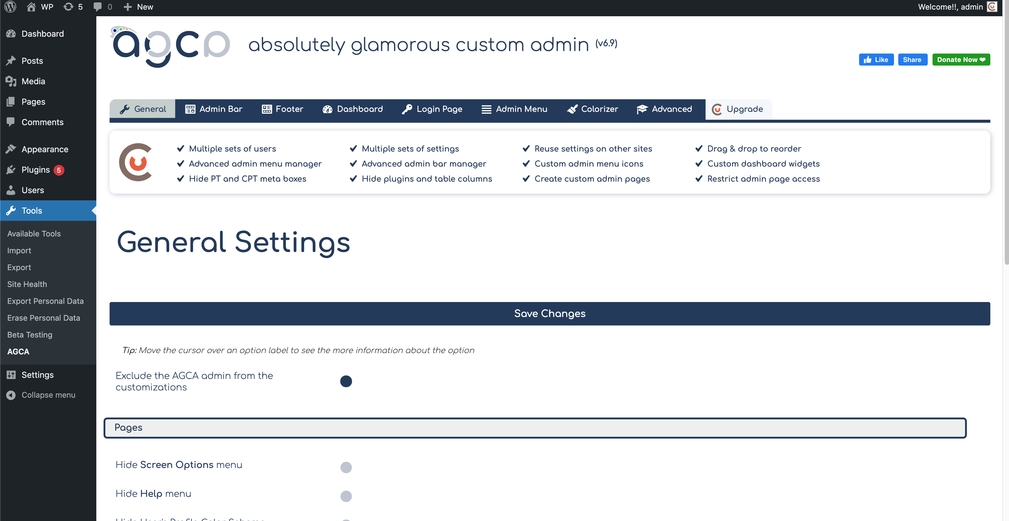 AGCA &#8211; Custom Dashboard &amp; Login Page