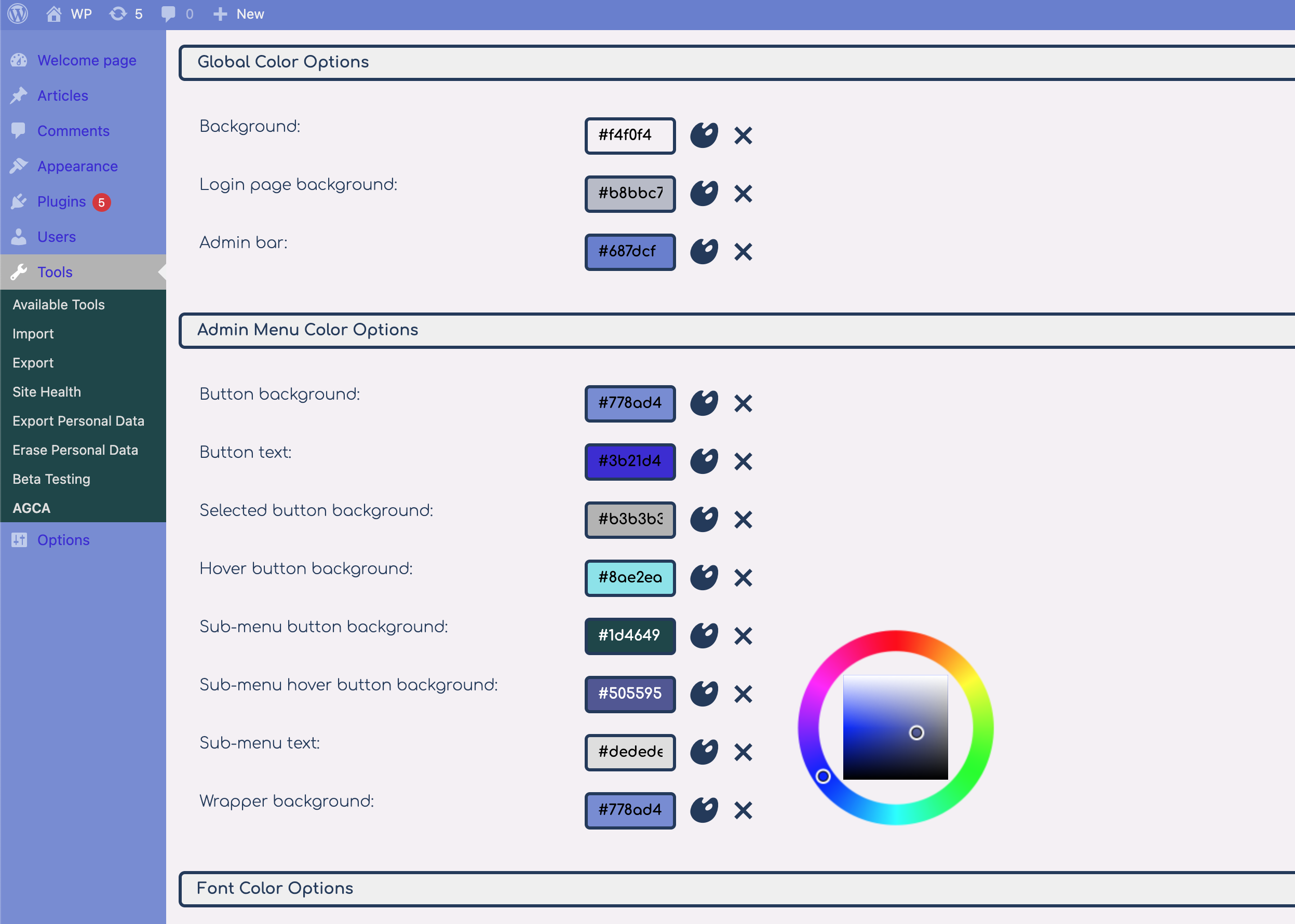 AGCA Colorizer settings